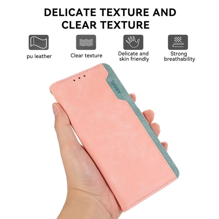 For Samsung Galaxy S20 FE ABEEL Color Block Magnetic RFID Leather Phone Case(Pink-Cyan)
