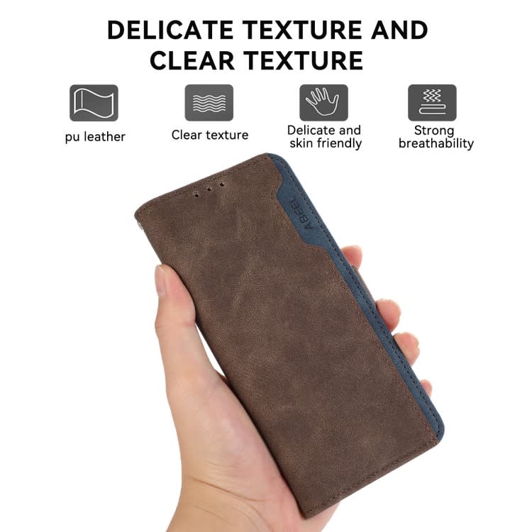 For Samsung Galaxy S20 FE ABEEL Color Block Magnetic RFID Leather Phone Case(Brown-Blue)