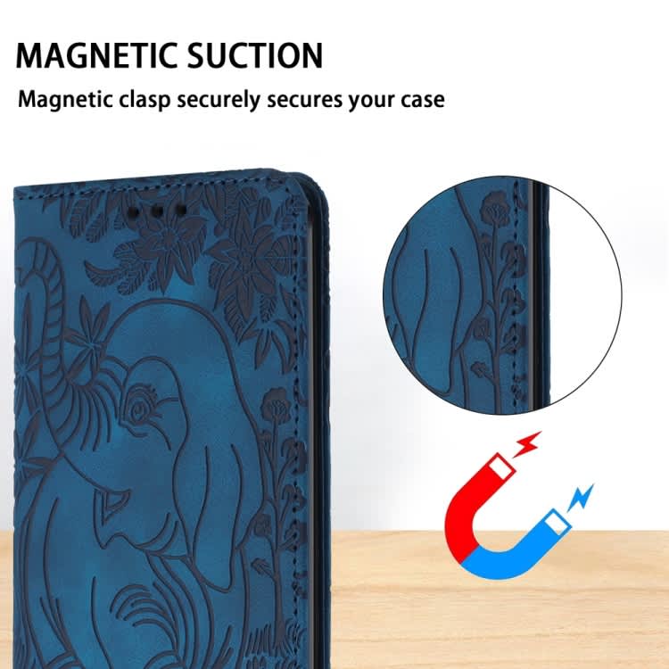 For iPhone 14 Plus Retro Elephant Embossed Leather Phone Case(Blue)