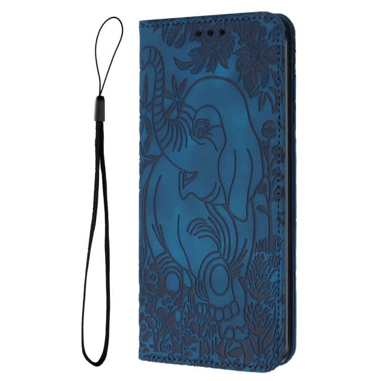 For Samsung Galaxy S24+ 5G Retro Elephant Embossed Leather Phone Case(Blue)