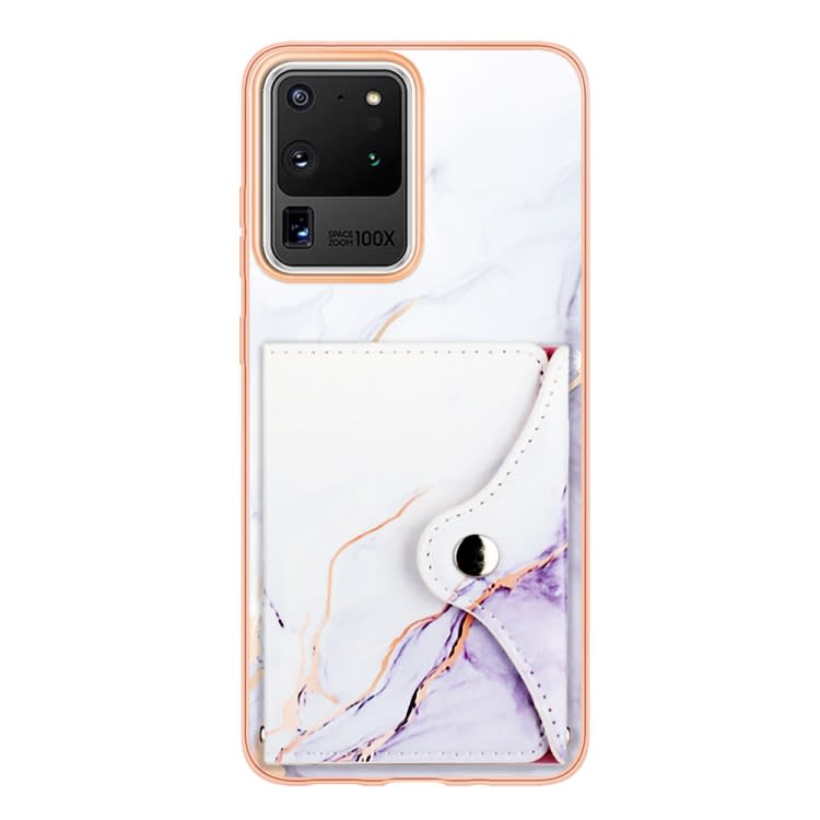 For Samsung Galaxy S20 Ultra Marble Pattern IMD Card Slot Phone Case(White Purple)