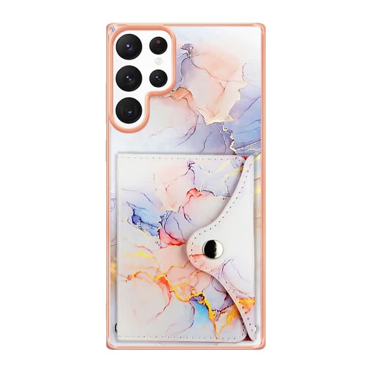 For Samsung Galaxy S22 Ultra 5G Marble Pattern IMD Card Slot Phone Case(Galaxy Marble White)