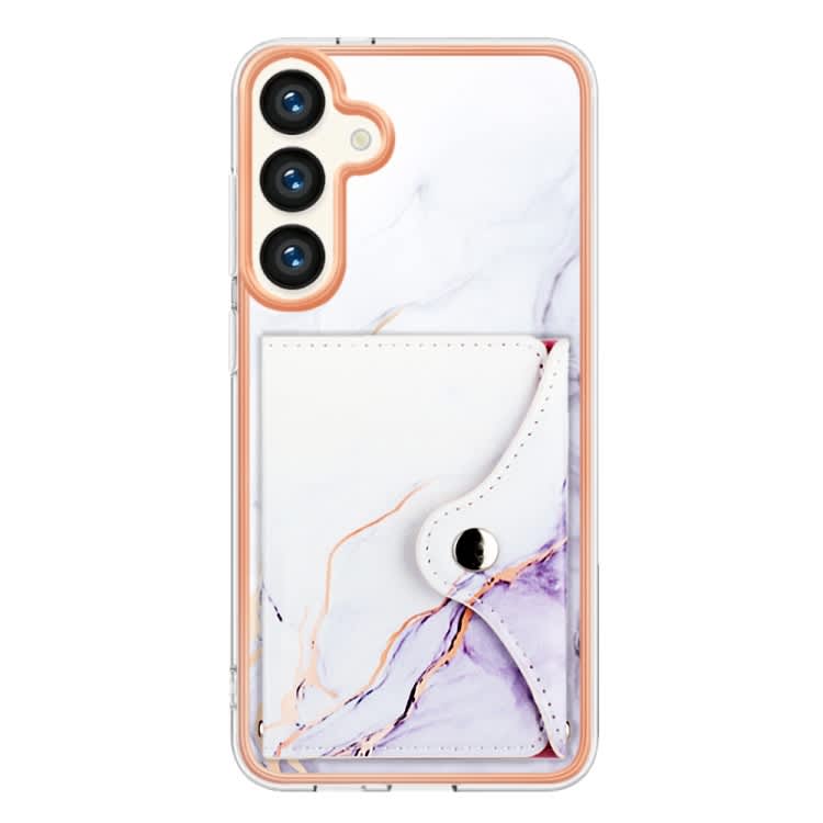 For Samsung Galaxy S24 5G Marble Pattern IMD Card Slot Phone Case(White Purple)