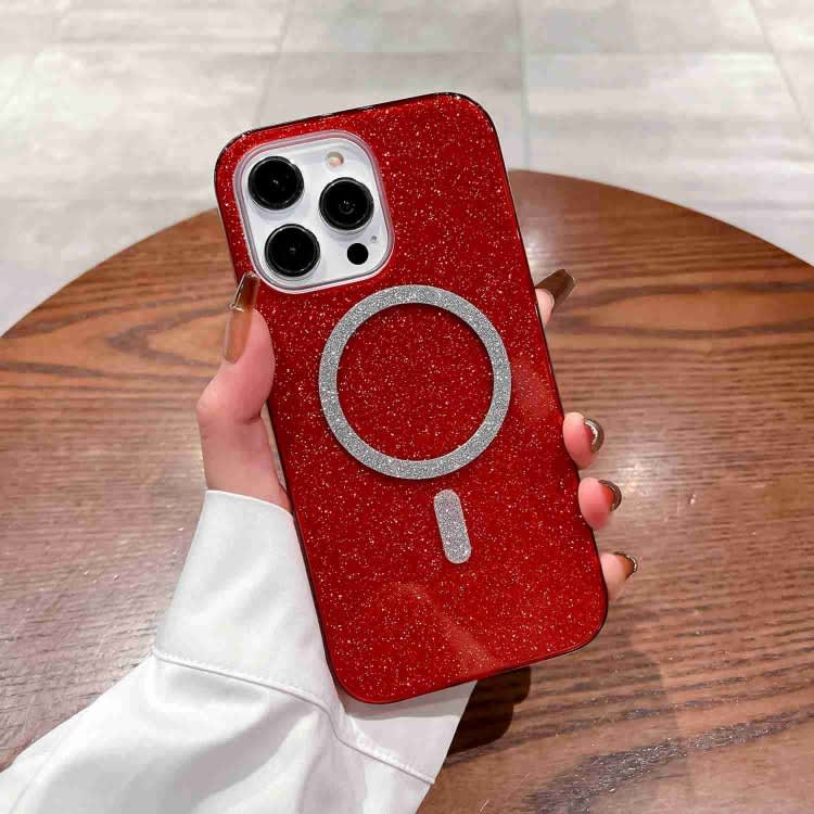 For iPhone 15 Pro Glitter MagSafe Magnetic TPU Phone Case(Red)