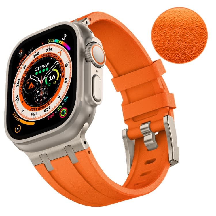 For Apple Watch SE 44mm Stone Grain Liquid Silicone Watch Band(Titanium Orange)