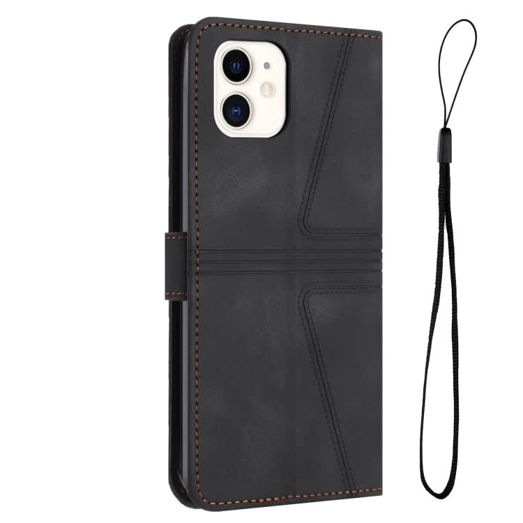 For iPhone 12 / 12 Pro Triangle Solid Color Leather Phone Case(Black)