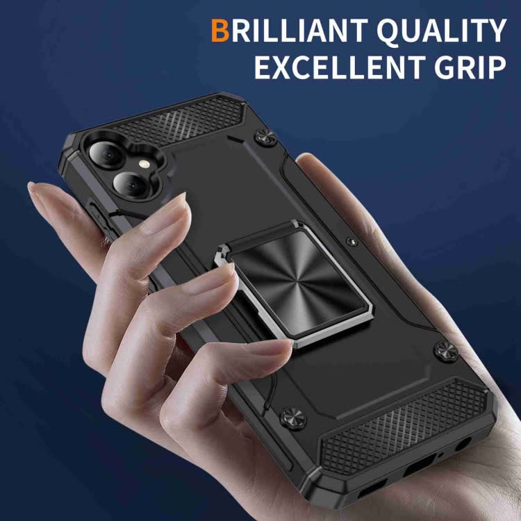 For Samsung Galaxy A05 Shockproof Metal Holder Phone Case(Black)