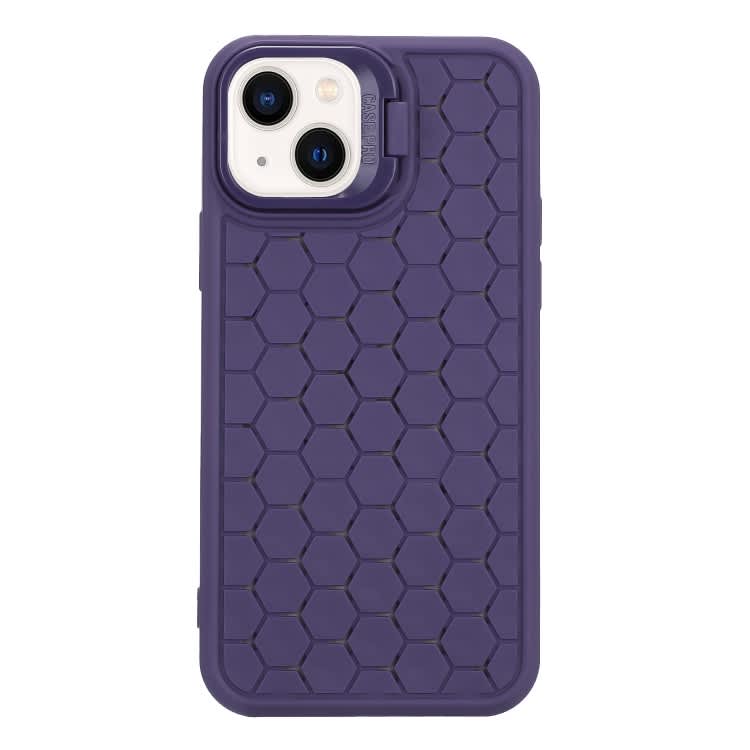 For iPhone 14 Plus Honeycomb Radiating Lens Holder TPU Phone Case(Purple)