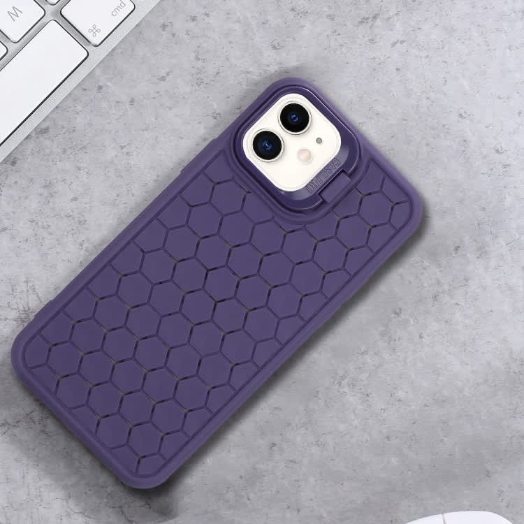 For iPhone 12 Honeycomb Radiating Lens Holder TPU Phone Case(Purple)