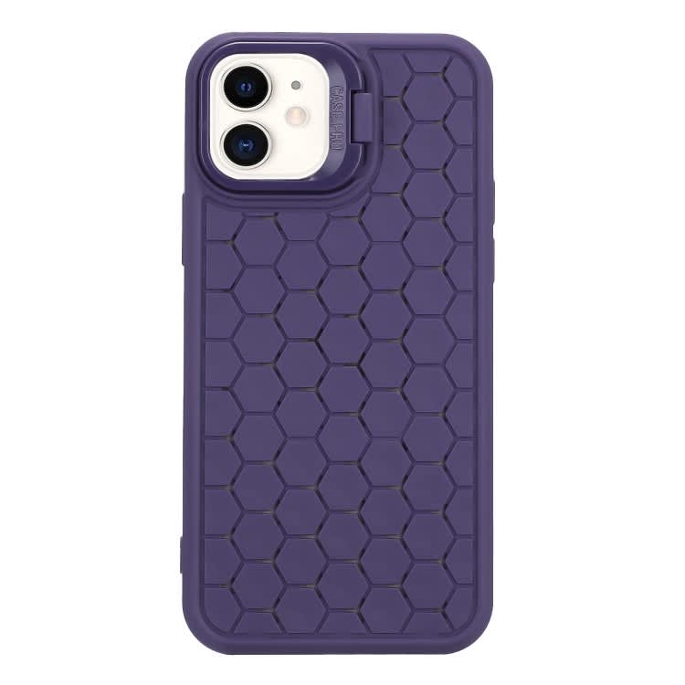 For iPhone 12 Honeycomb Radiating Lens Holder TPU Phone Case(Purple)