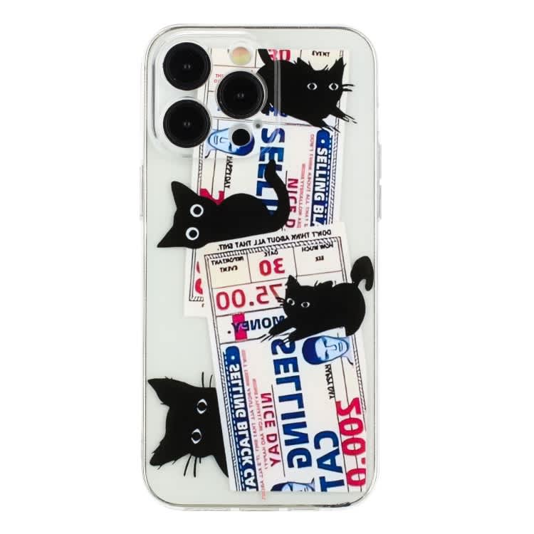 For iPhone 14 Pro Colorful Painting Pattern TPU Phone Case(Black Cat)