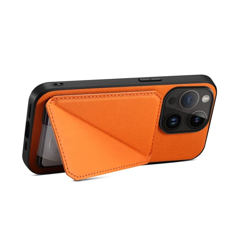 For iPhone 15 Pro D04 Calf Texture Dual Card Slot Holder Phone Case(Orange)