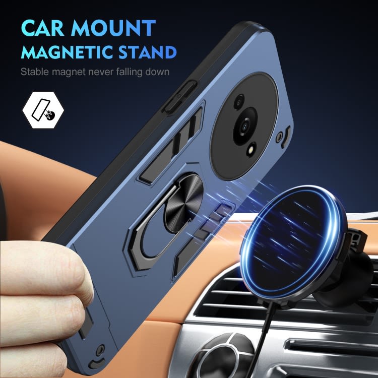 For Xiaomi Redmi A3 Shockproof Metal Ring Holder Phone Case(Blue)