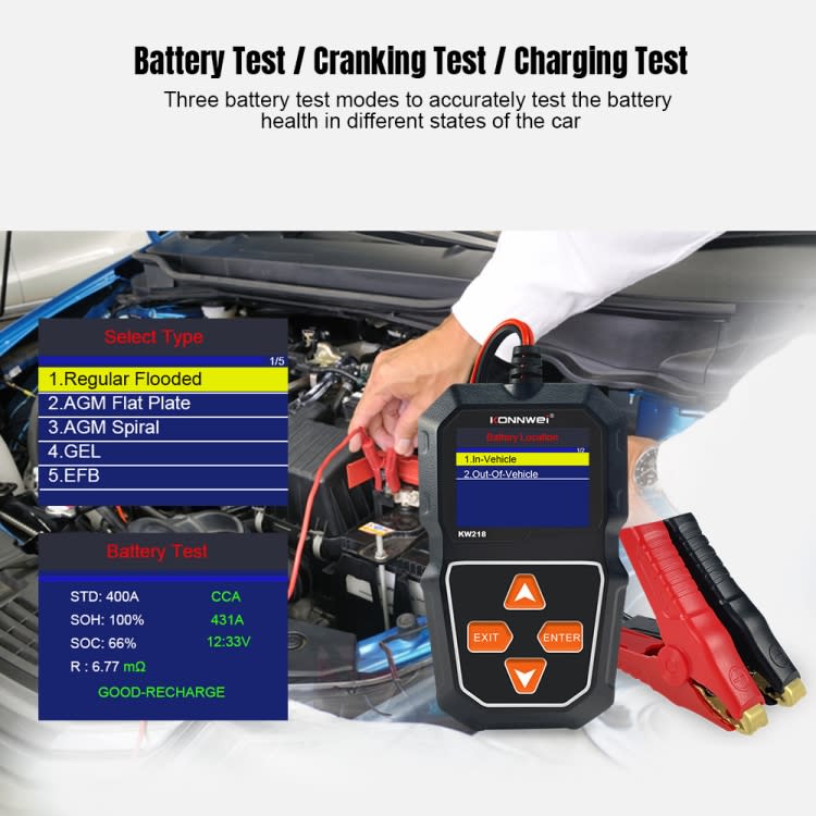KONNWEI KW218 2.4 inch Color Screen Car Battery Tester(Black)
