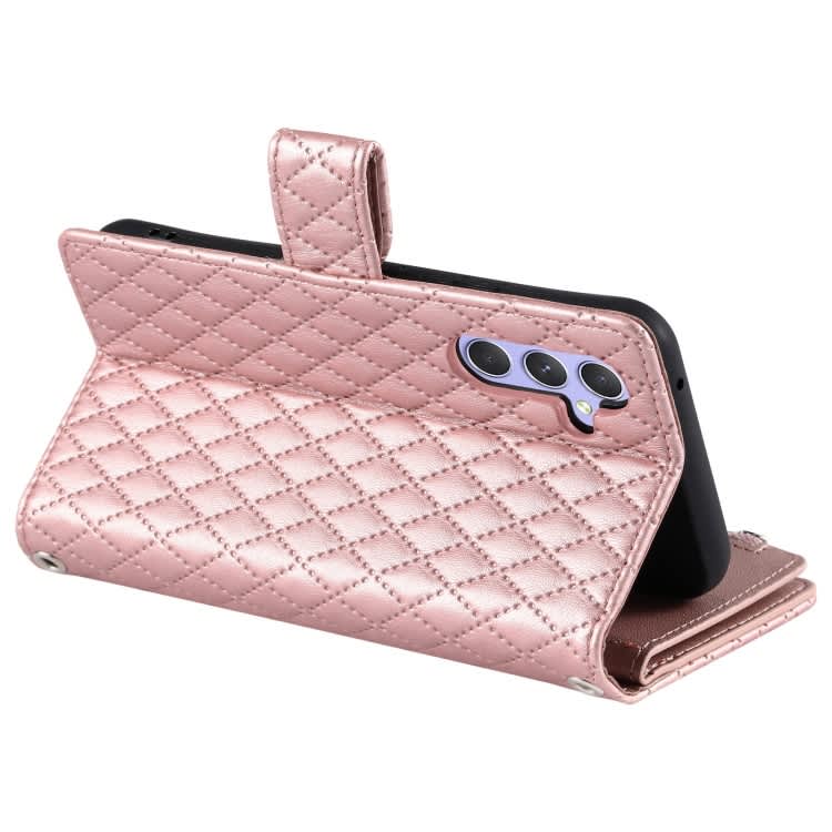 For Samsung Galaxy A14 4G Glitter Lattice Zipper Wallet Leather Phone Case(Rose Gold)