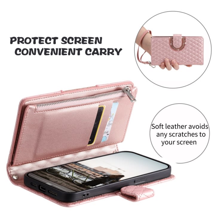 For Samsung Galaxy A14 4G Glitter Lattice Zipper Wallet Leather Phone Case(Rose Gold)