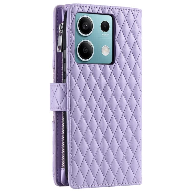 For Xiaomi Redmi Note 13 5G Glitter Lattice Zipper Wallet Leather Phone Case(Purple)