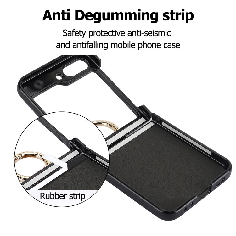 For Samsung Galaxy Z Flip5 V-shaped PU Hybrid TPU Ring Holder Phone Case(Black)