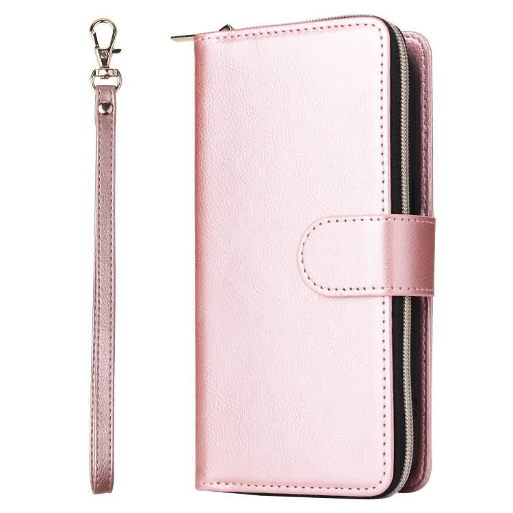 For Xiaomi Redmi Note 13 Pro 4G 9 Card Slots Zipper Wallet Bag Leather Phone Case(Rose Gold)