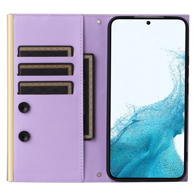 For Samsung Galaxy S22 5G Crossbody Rhombic Sucker Leather Phone Case(Purple)