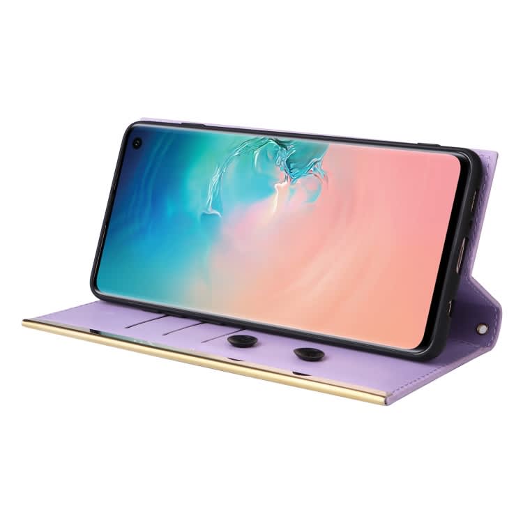 For Samsung Galaxy S10 Crossbody Rhombic Sucker Leather Phone Case(Purple)