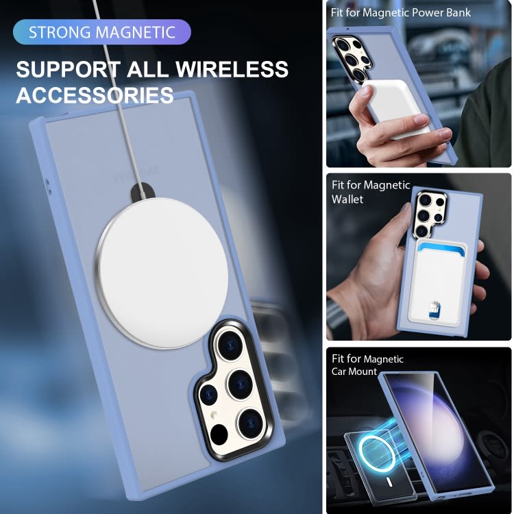 For Samsung Galaxy S24 Ultra MagSafe Holder Skin-feel PC Hybrid TPU Phone Case(Grey Blue)