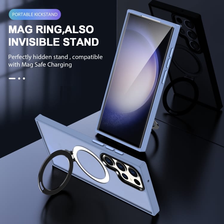 For Samsung Galaxy S24 Ultra MagSafe Holder Skin-feel PC Hybrid TPU Phone Case(Grey Blue)