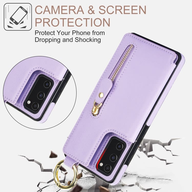 For Samsung Galaxy S20 FE Litchi Texture Zipper Double Buckle Card Bag Phone Case(Purple)