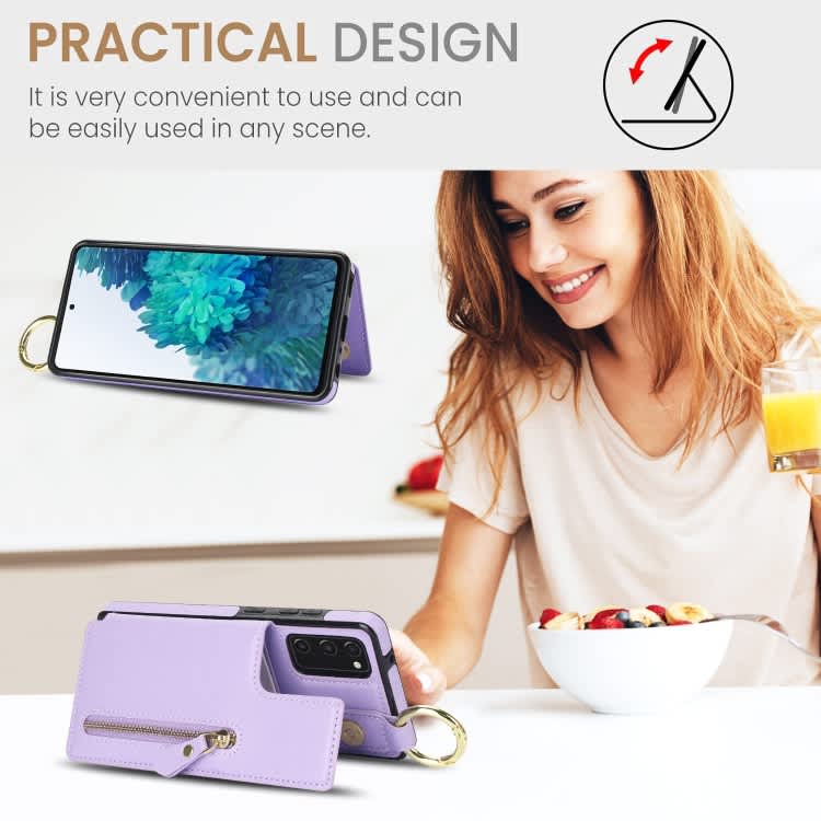 For Samsung Galaxy S20 FE Litchi Texture Zipper Double Buckle Card Bag Phone Case(Purple)