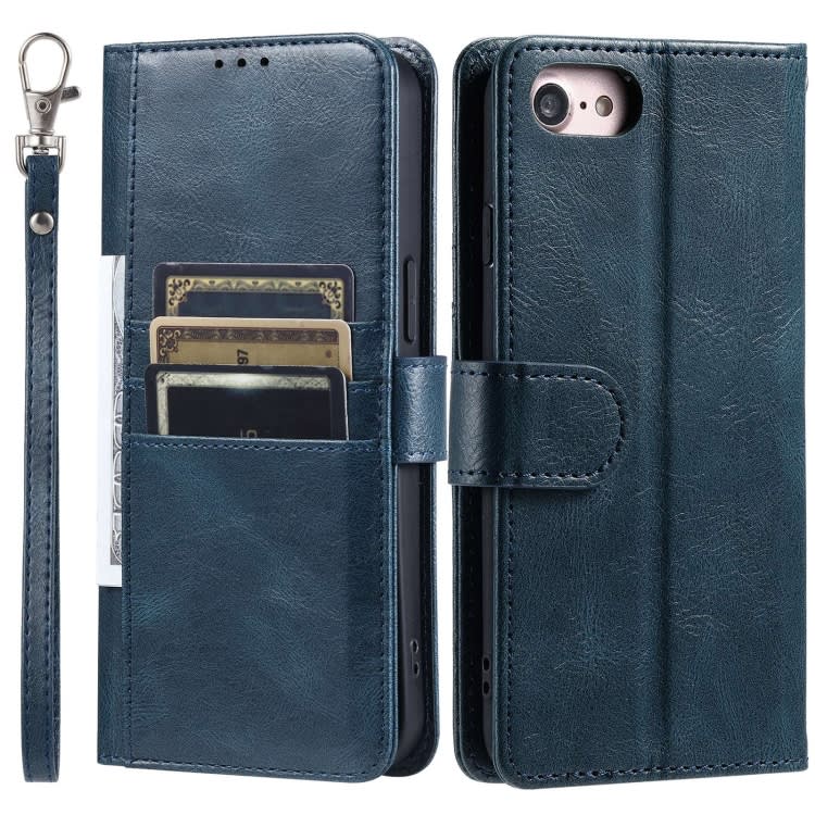 For iPhone 7 / 8 / SE 2022 Simple 6-Card Wallet Leather Phone Case(Navy Blue)