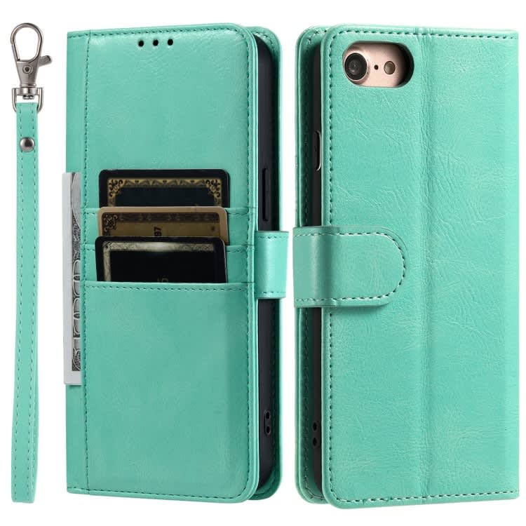For iPhone 7 / 8 / SE 2022 Simple 6-Card Wallet Leather Phone Case(Green)