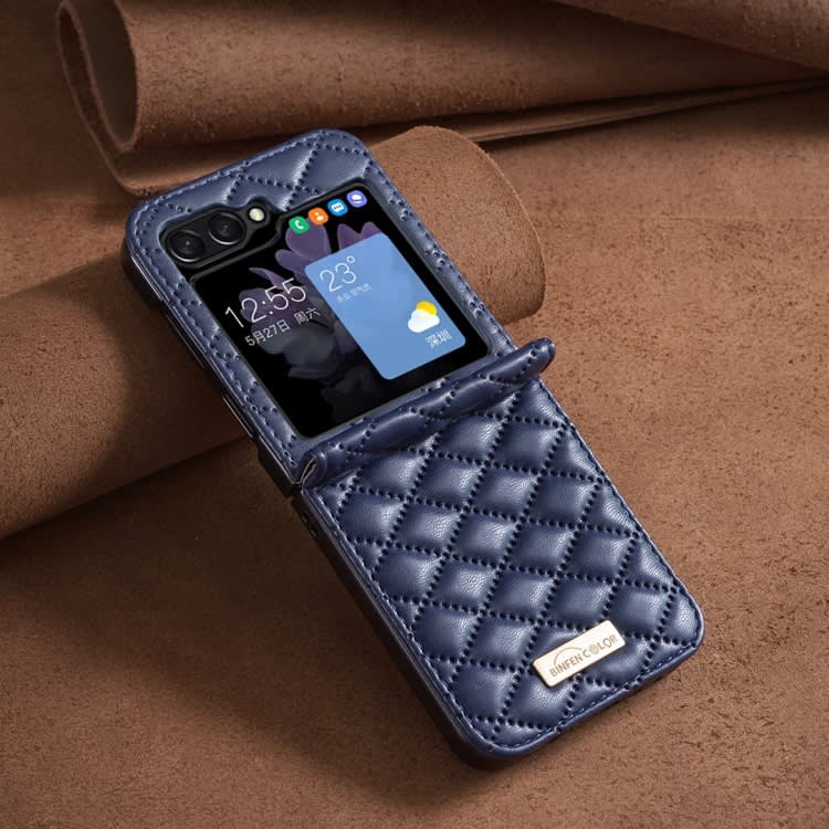 For Samsung Galaxy Z Flip6 Diamond Lattice PU + PC Shockproof Phone Case(Blue)