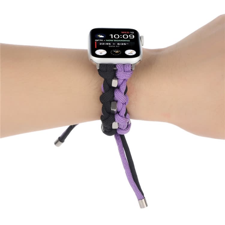 For Apple Watch Series 6 40mm Screw Nut Dual-Color Braided Paracord Watch Band(Black Purple)