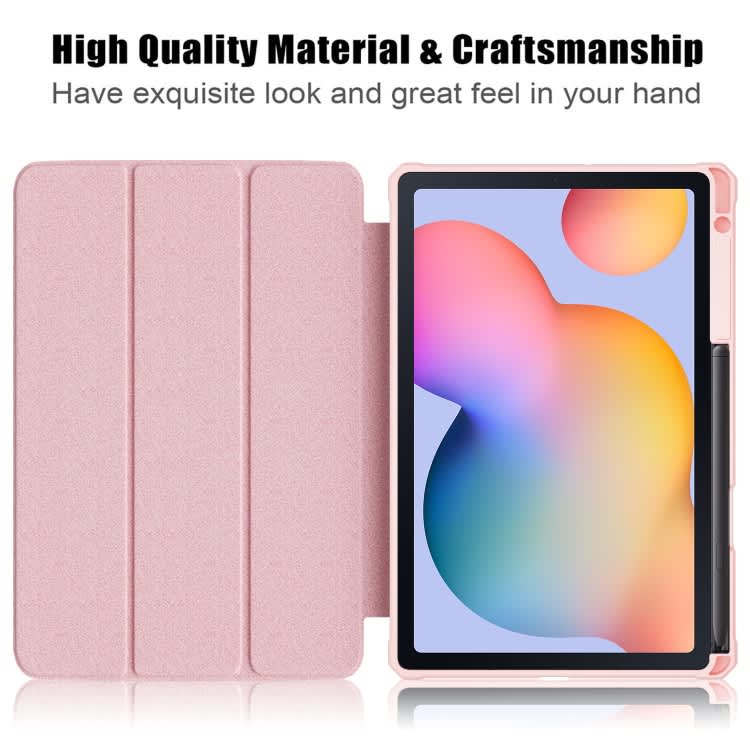 For Samsung Galaxy Tab S6 Lite Acrylic 3-Fold Solid Color Smart Leather Tablet Case(Pink)