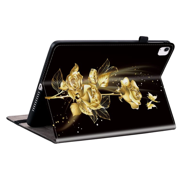 For iPad Air 11 2024 Crystal Texture Painted Leather Smart Tablet Case(Gold Butterfly Rose)