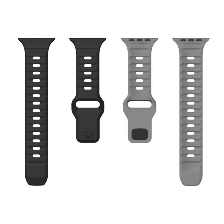 For Apple Watch Series 9 41mm Wave Texture Reverse Buckle Silicone Watch Band(Black Grey)