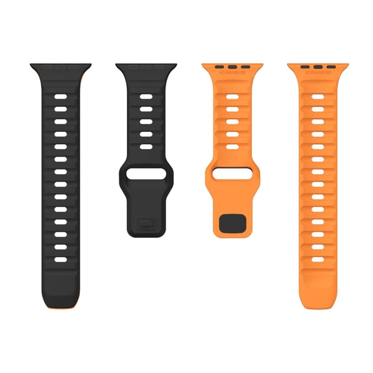 For Apple Watch Series 5 44mm Wave Texture Reverse Buckle Silicone Watch Band(Black Orange)