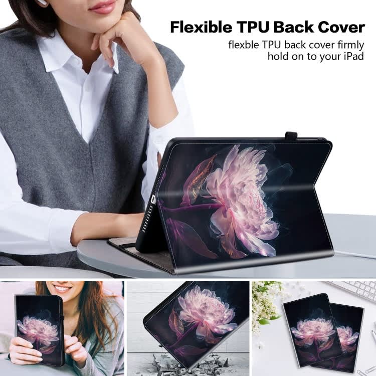 For Samsung Galaxy Tab A9 Crystal Texture Painted Leather Tablet Case(Purple Peony)