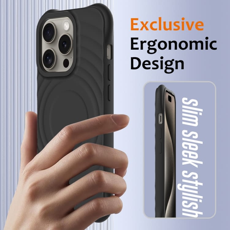 For iPhone 14 Pro Wave Texture MagSafe Magnetic Liquid Silicone Phone Case(Black)