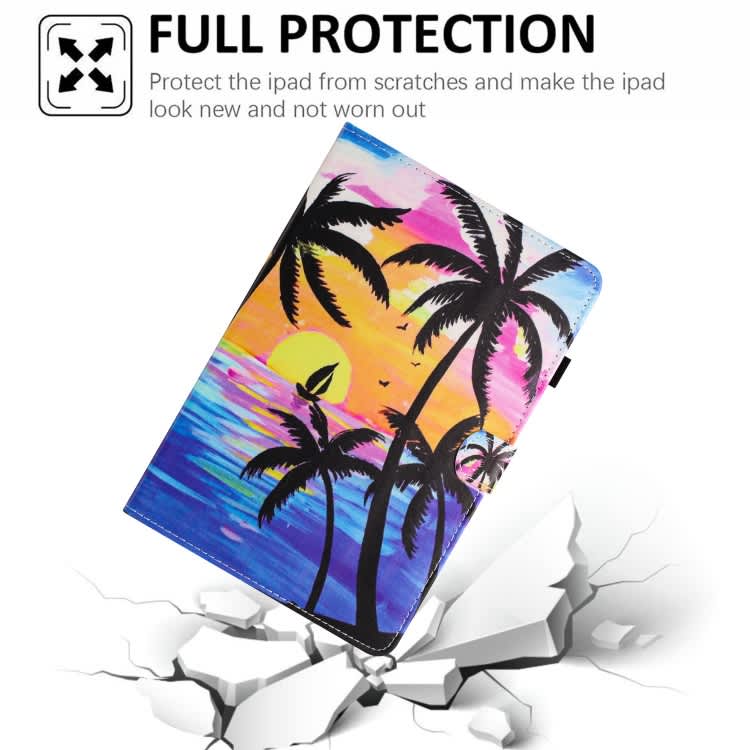 For Samsung Galaxy Tab A9+ Painted Litchi Leather Sewing Smart Tablet Case(Coconut Tree)