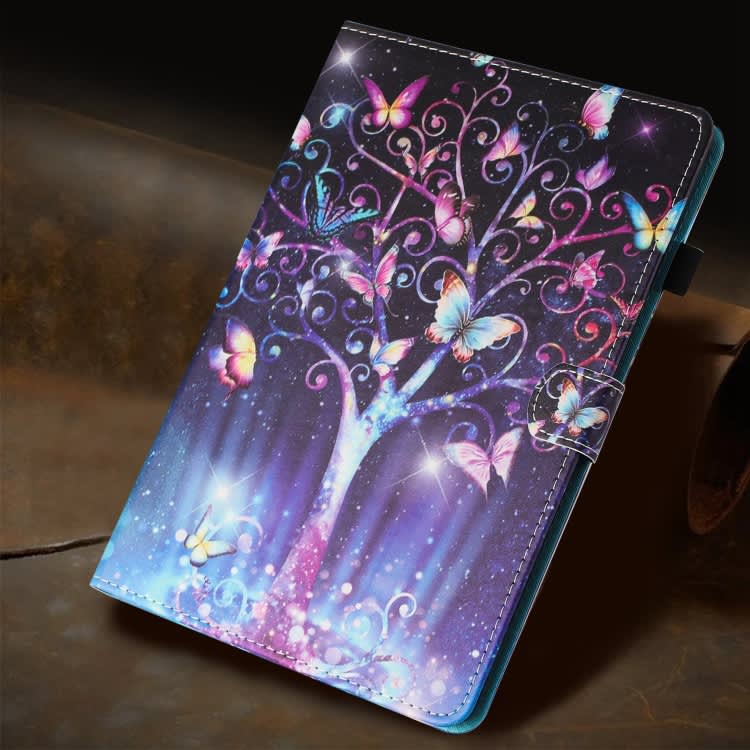 For Samsung Galaxy Tab A9 Painted Litchi Leather Sewing Tablet Case(Meteor Butterfly)