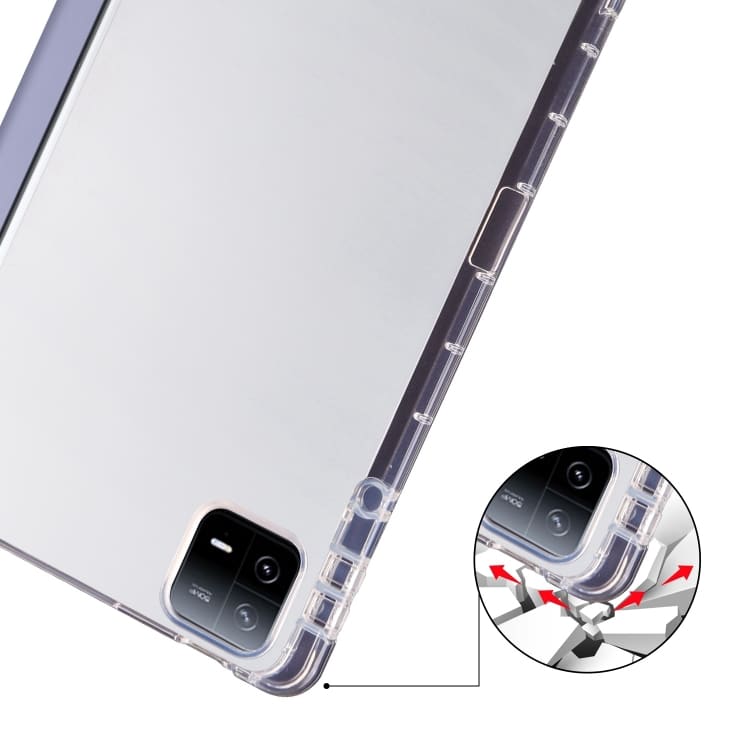 For iPad Air 11 2024 3-fold Clear TPU Smart Leather Tablet Case with Pen Slot(Lavender Purple)