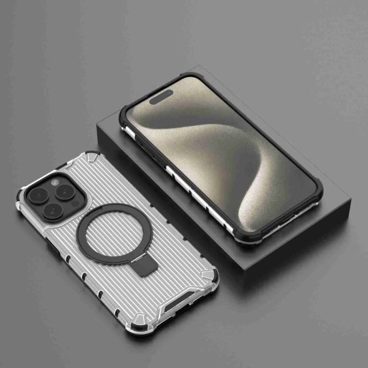 For iPhone 15 Grating Holder Shockproof Phone Case(Transparent)
