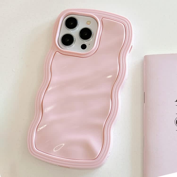 For iPhone 14 Pro Max Solid Color Waves PC Hybrid TPU Phone Case(Pink)