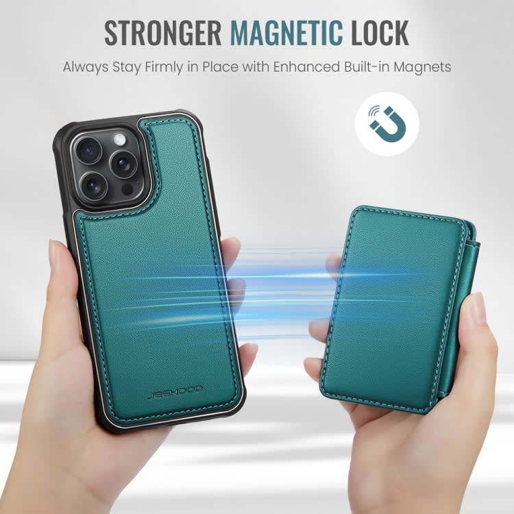 For iPhone 13 Pro JEEHOOD J05 Business Magnetic Style RFID Leather Phone Case(Blue Green)