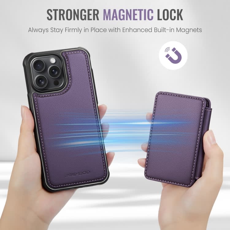 For iPhone 13 Pro Max JEEHOOD J05 Business Magnetic Style RFID Leather Phone Case(Purple)