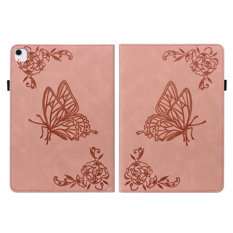 For iPad Air 11 2024 Butterfly Flower Embossed Leather Tablet Case(Rose Gold)