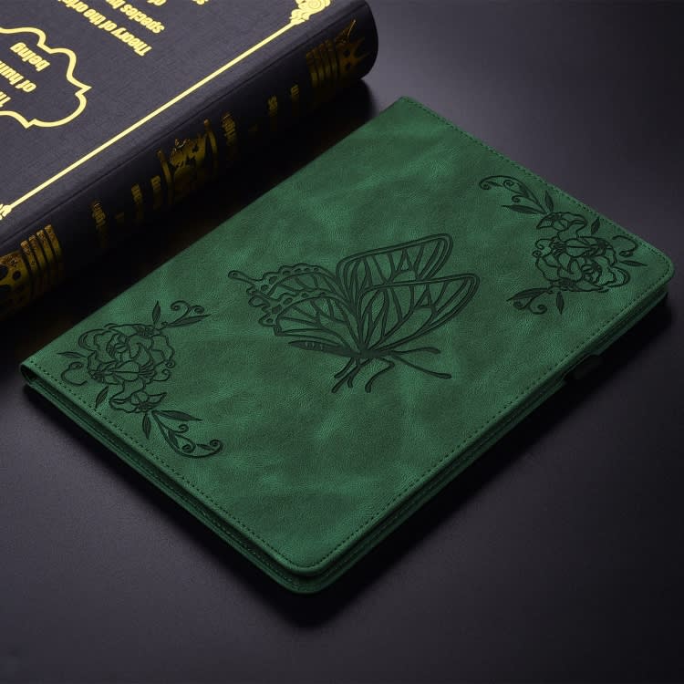 For iPad Pro 11 2024 Butterfly Flower Embossed Leather Tablet Case(Green)