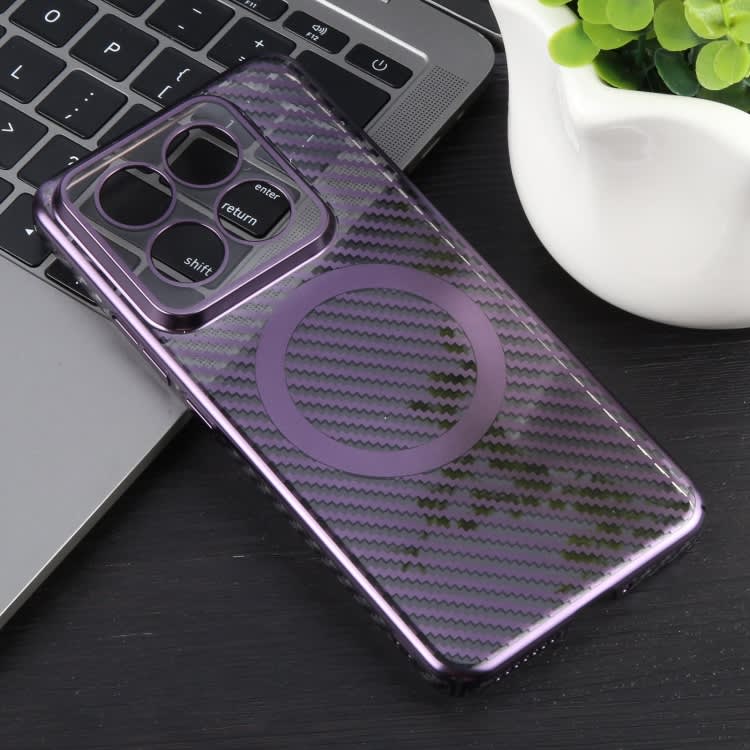 For Xiaomi 14 6D Plated Carbon Fiber Clear Magsafe PC Phone Case(Aurora Purple)