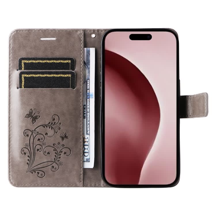 For iPhone 16 Pro 3D Butterfly Embossed Pattern Flip Leather Phone Case(Grey)